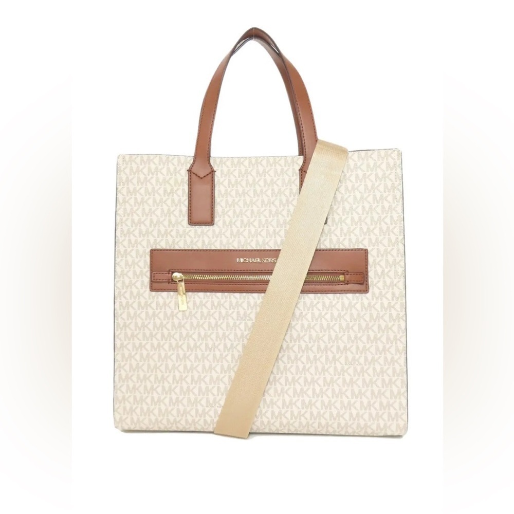 MICHAEL KORS Kenly Large Cream and Tan Tote Bag